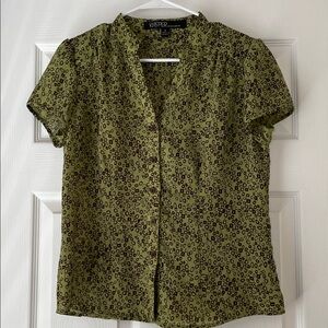 Kasper‎ Sportswear Green and Brown Short Sleeve Blouse Size Small